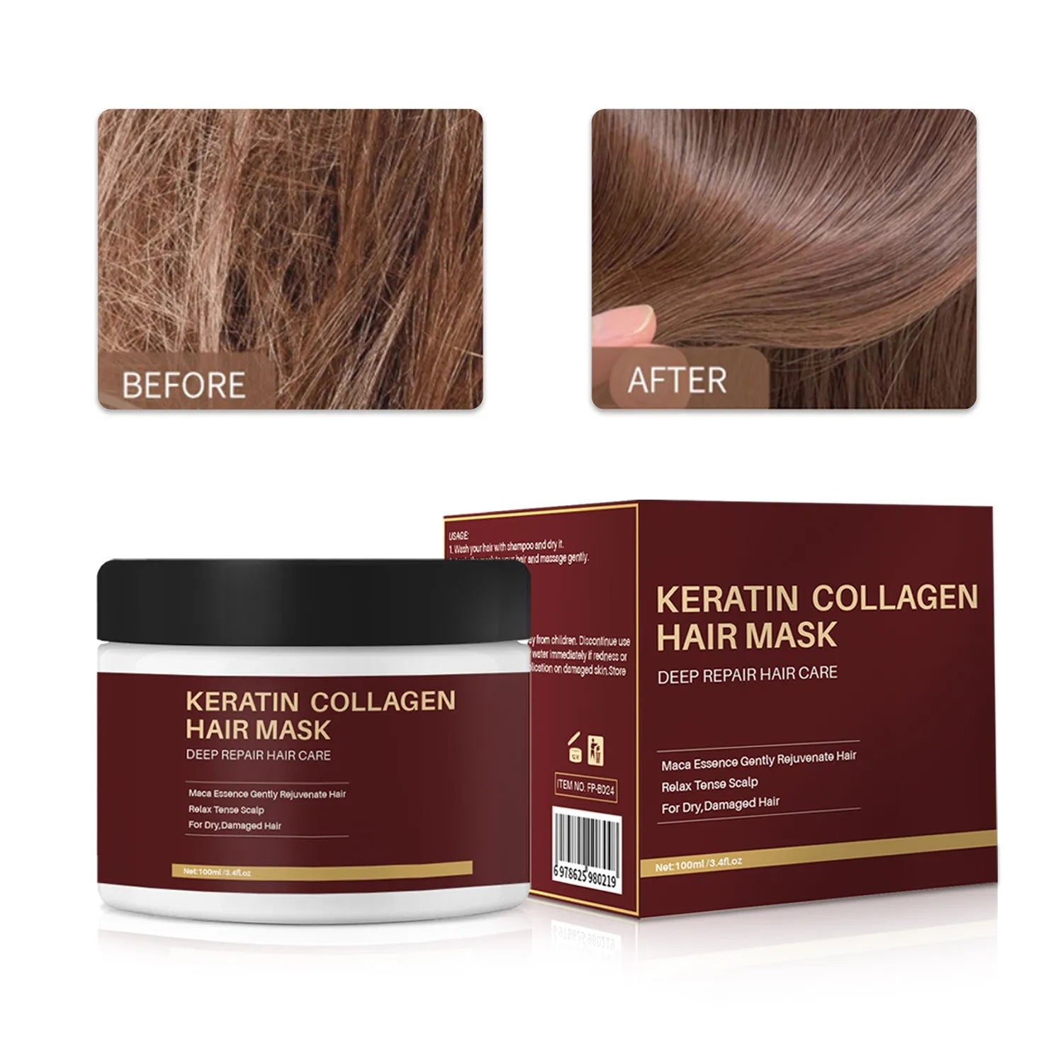 Moisturising collagen hair mask 100ml tube for dry damaged hair restoration