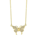 Gold titanium steel clavicle necklace with magnetic snap and butterfly pendant on twisted chain.