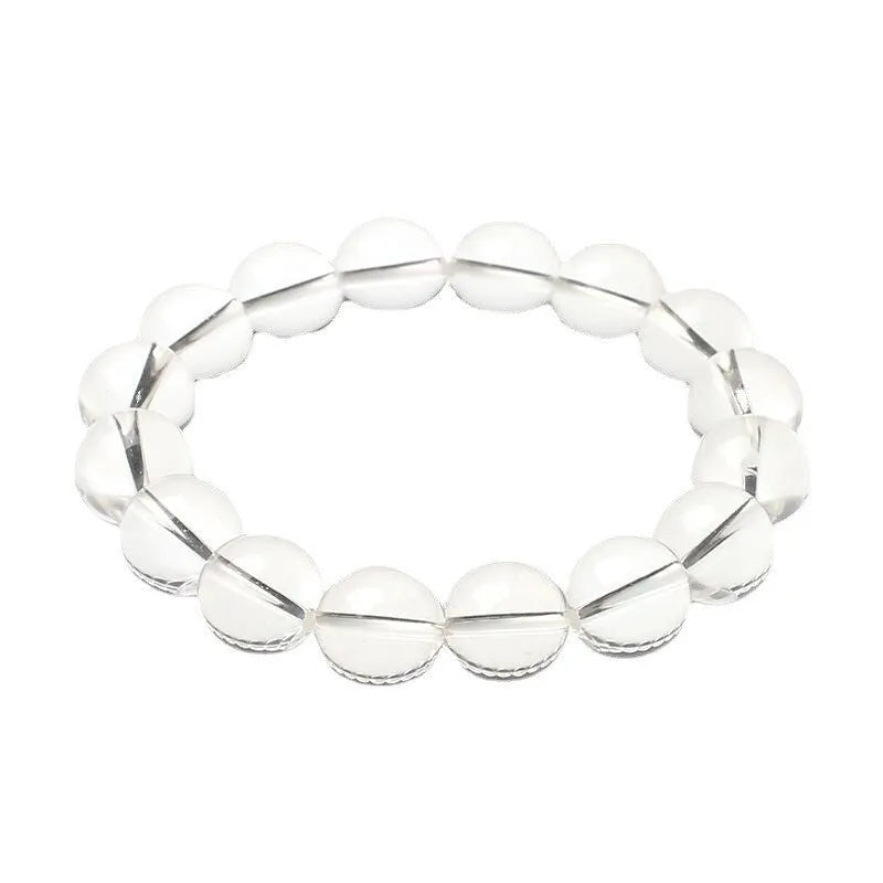 Natural Donghai Old Mine white crystal bracelet with single circle geometric design on wrist.