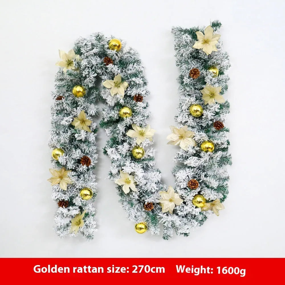 Flocked PVC Christmas rattan garland with 240 colourful heads draped over a mantelpiece