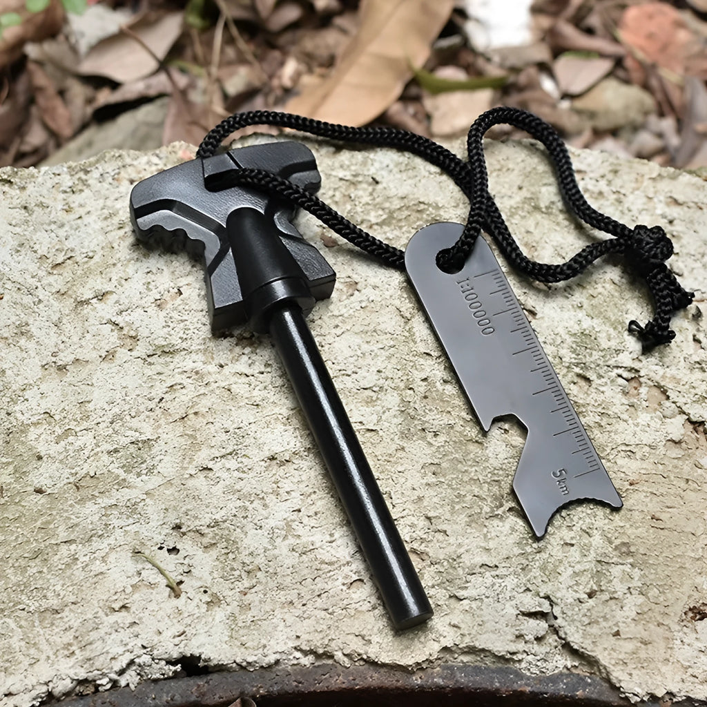 Butterfly-shaped outdoor firestone survival tool with stainless steel doctor blade and bottle opener