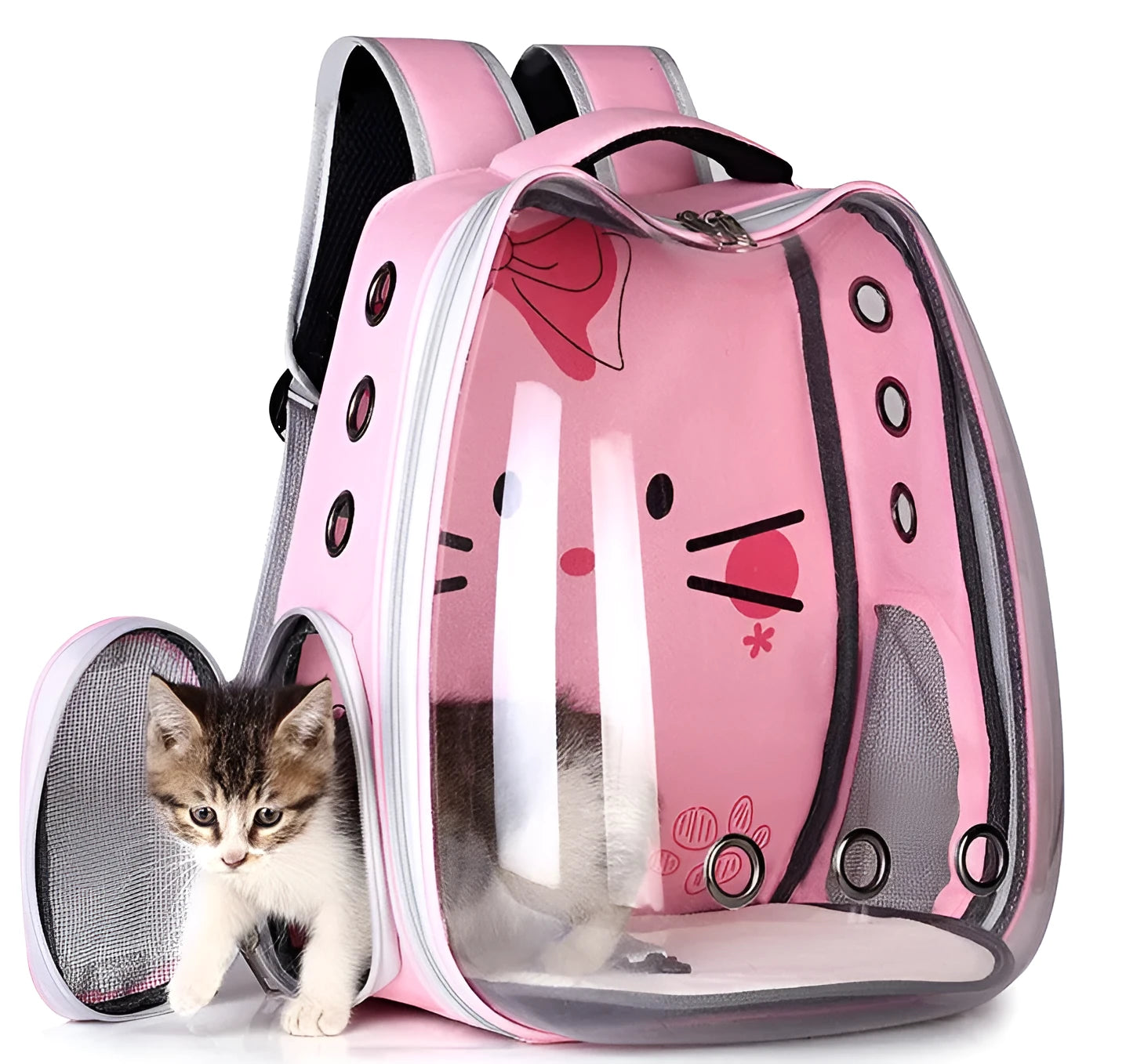 Yellow hard shell pet backpack with nylon body and shoulder straps for cats or small dogs