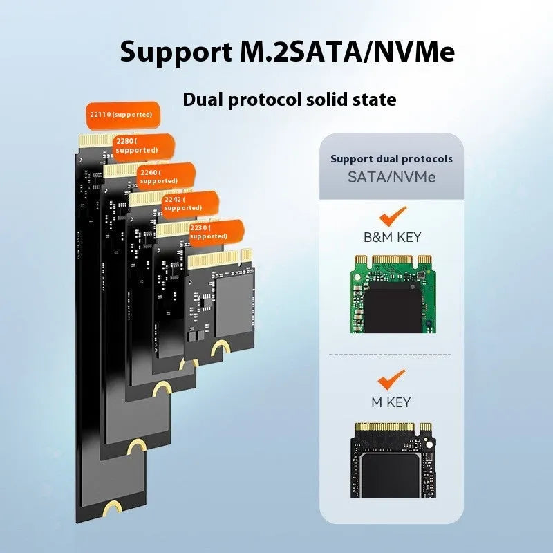 Black external hard disk enclosure for NVMe M.2 SSD with Type-C port