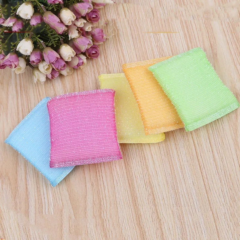 Pinstripe fabric dishwashing sponge mop in macaron colours measuring 12x8.5x1.5cm