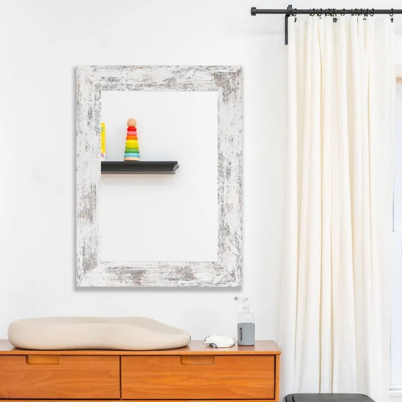 Wall-mounted retro Chinese style dressing mirror in small old white with MDF frame