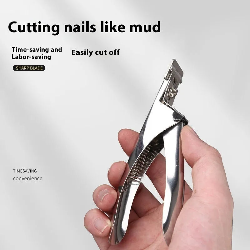 Stainless steel U-shaped French nail art scissors for manicures, shown in electrophoresis black finish.