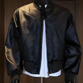 Men's black PU leather jacket with extended 100cm length and litchi grain texture