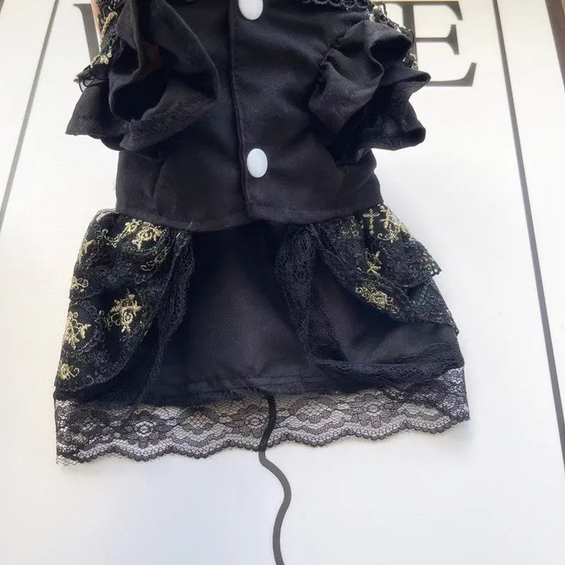 Golden gothic princess style skirt clothing for cat or dog on mannequin