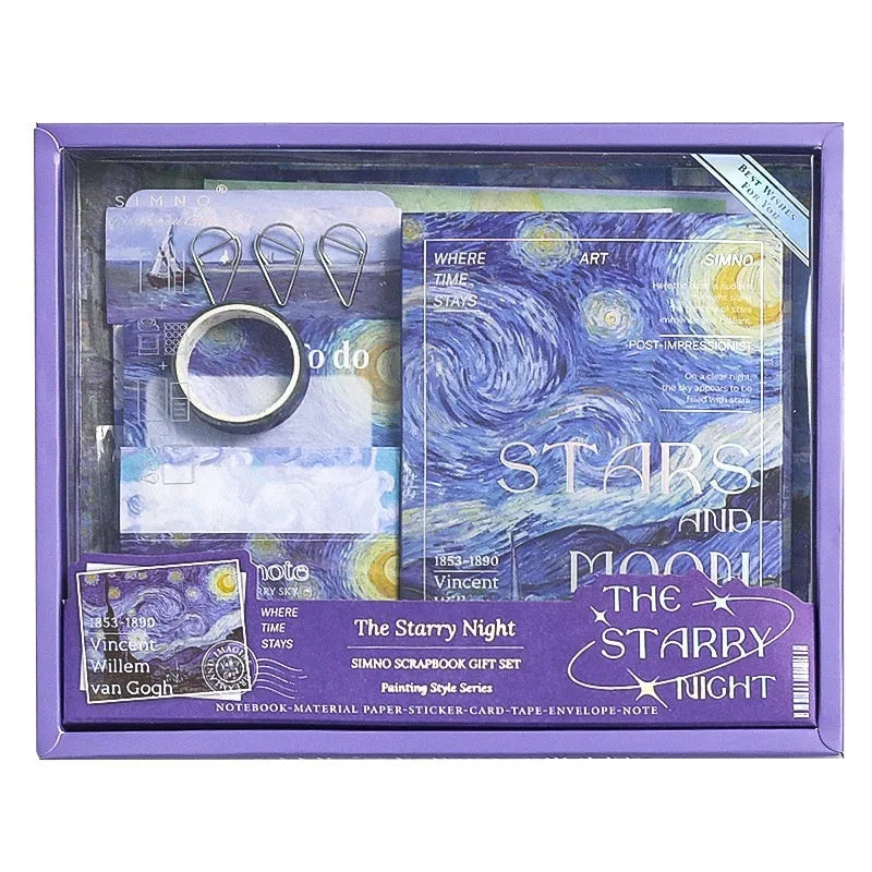 Retro style creative journal gift box with A6 notebook, decorative papers, envelopes, cards, and artistic accessories