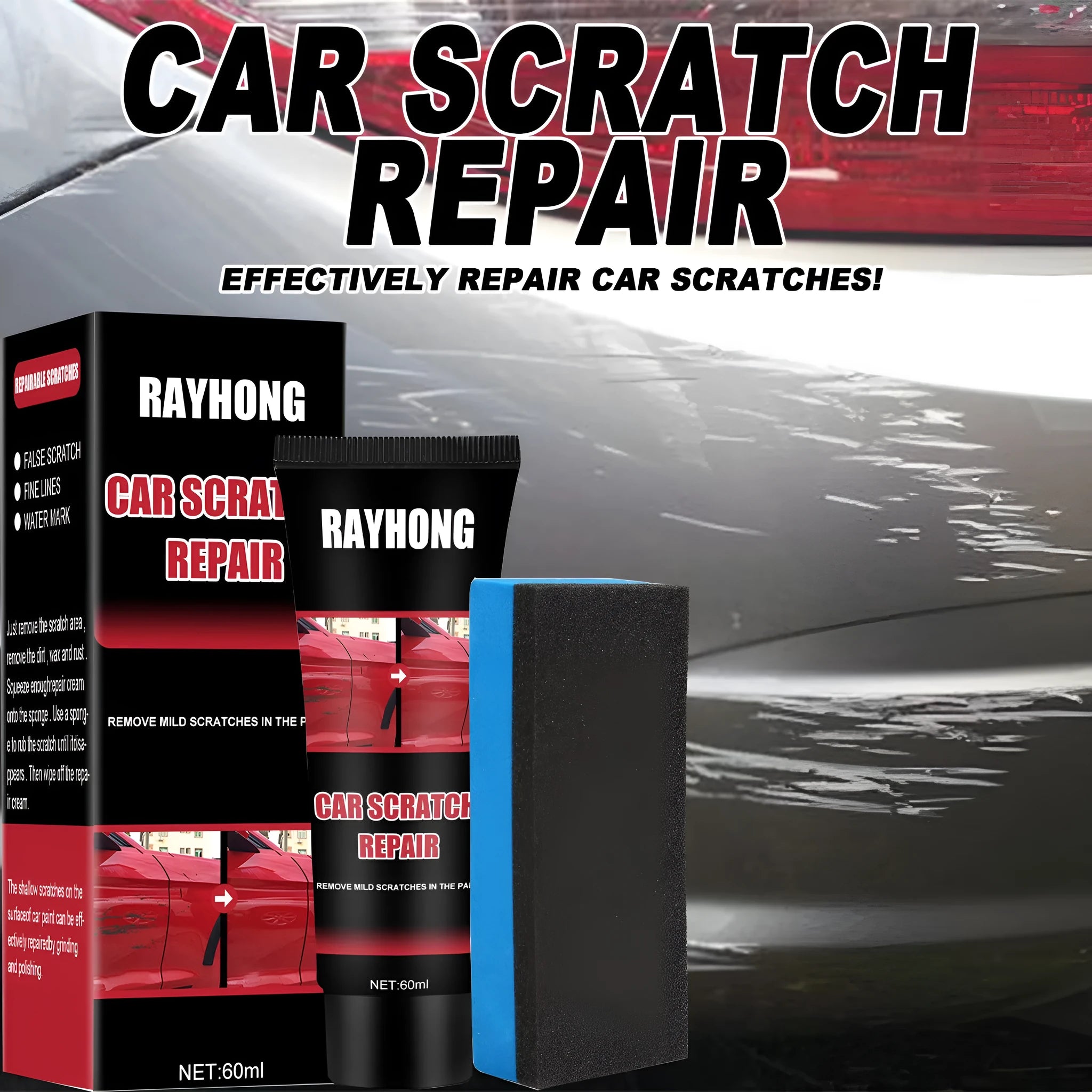 60ml car scratch repair wax container with application cloth for automotive paint scratch maintenance