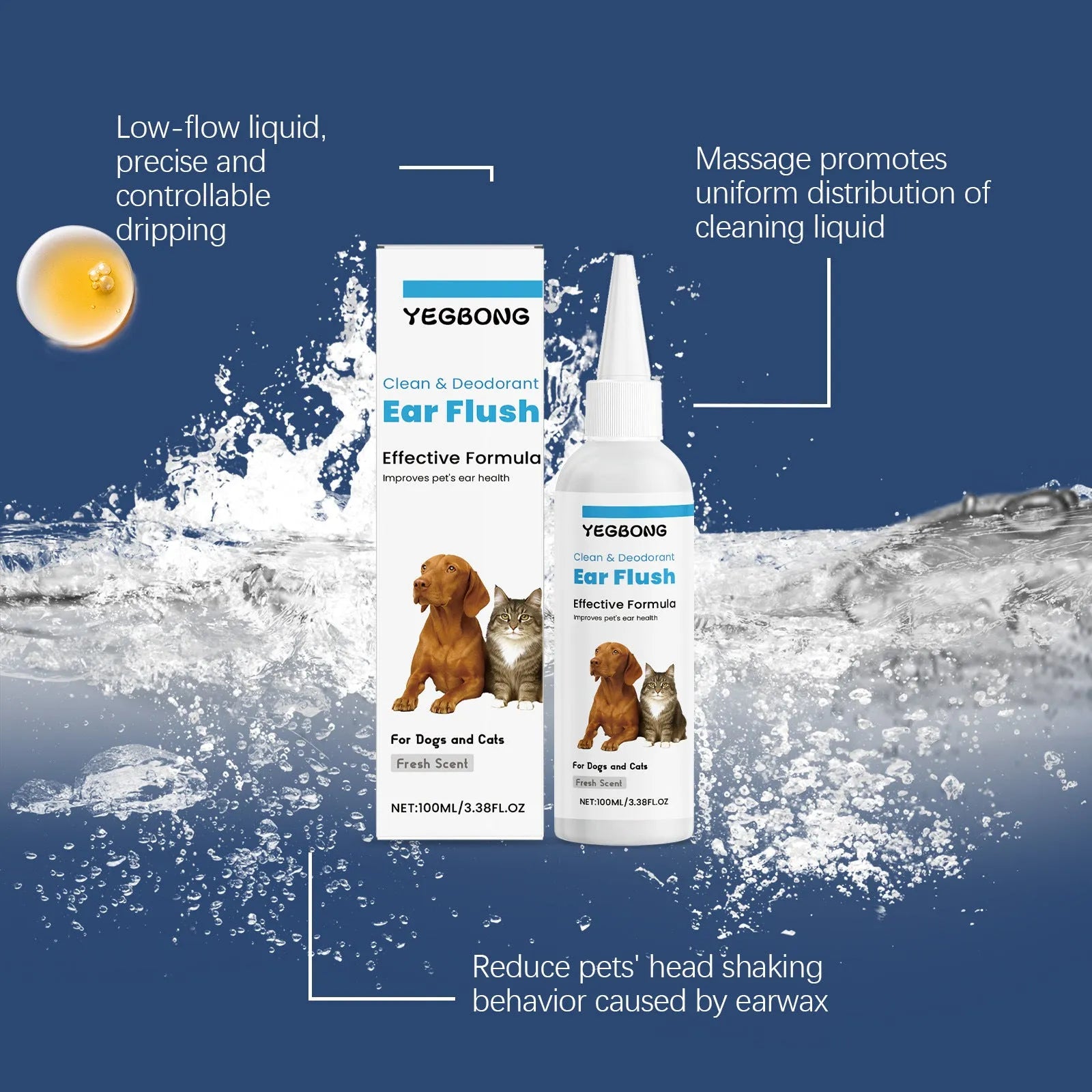 100ml bottle of dogs and cats ear cleaner with applicator tip for gentle earwax removal