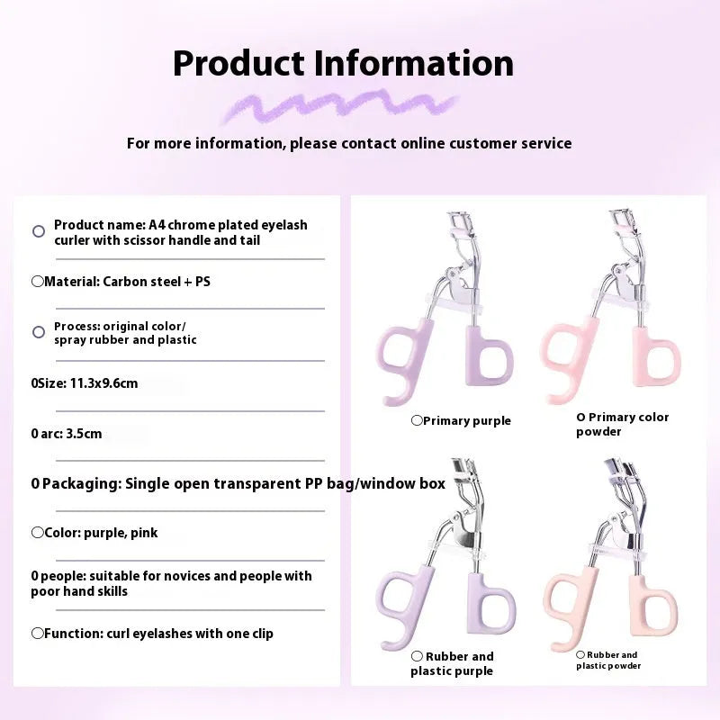 SUNFLOWER A4 chrome scissor handle eyelash curler with tail in original pink on white background