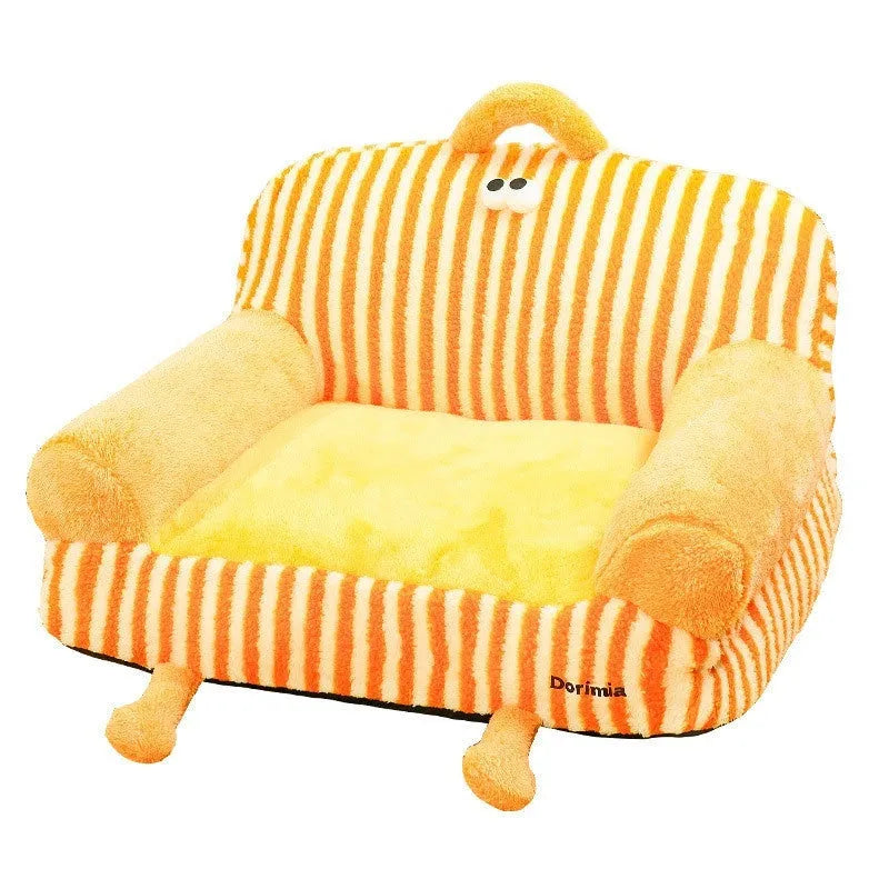 Four Seasons removable washable dog sofa bed in orange striped fabric, size option
