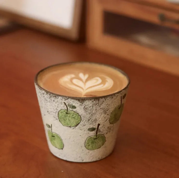 Handmade purple clay green pig ceramic tea cup with coaster set, 280ml capacity, fresh style