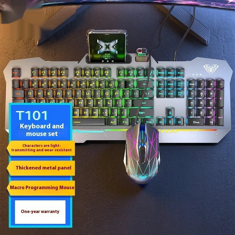 F3010 mechanical feel wired keyboard mouse and headset bundle in black or white with LED lighting