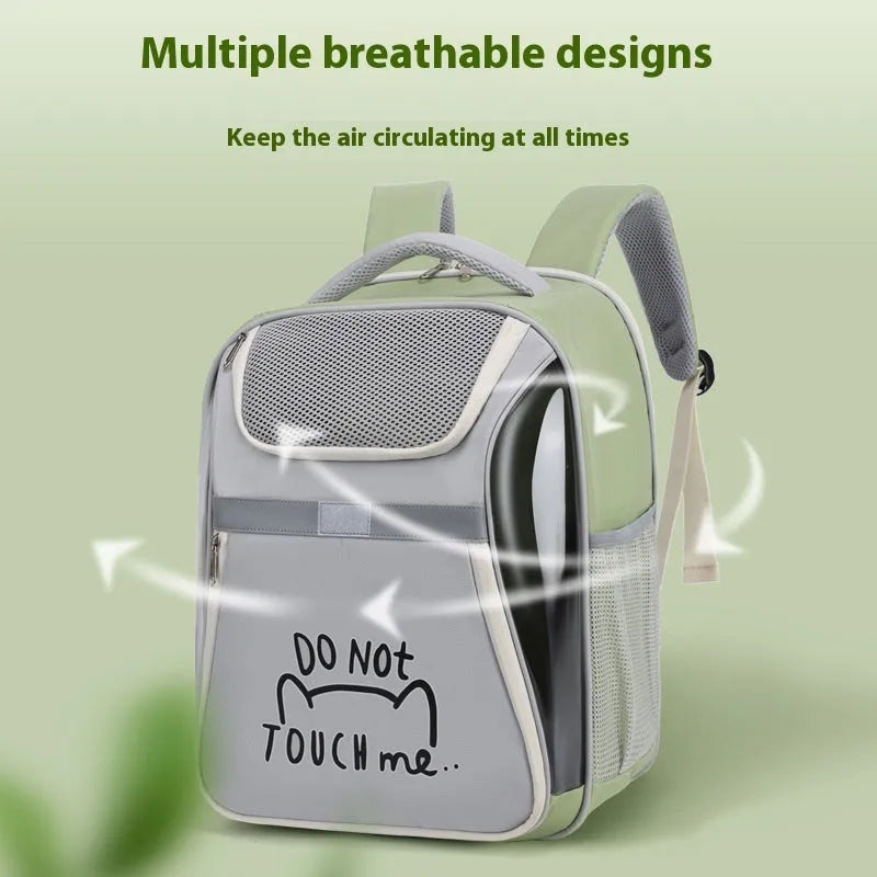 Outdoor pet bag expandable cat backpack PVC Oxford medium capacity contrast colour Beige
