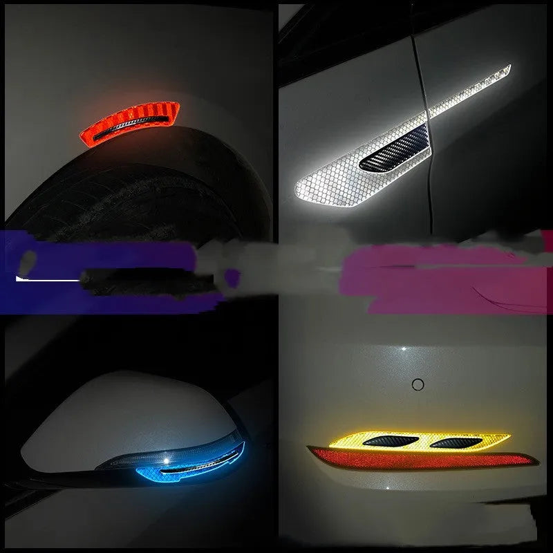 Blue and yellow reflective car bumper warning strips showing 17mm width and resin material construction