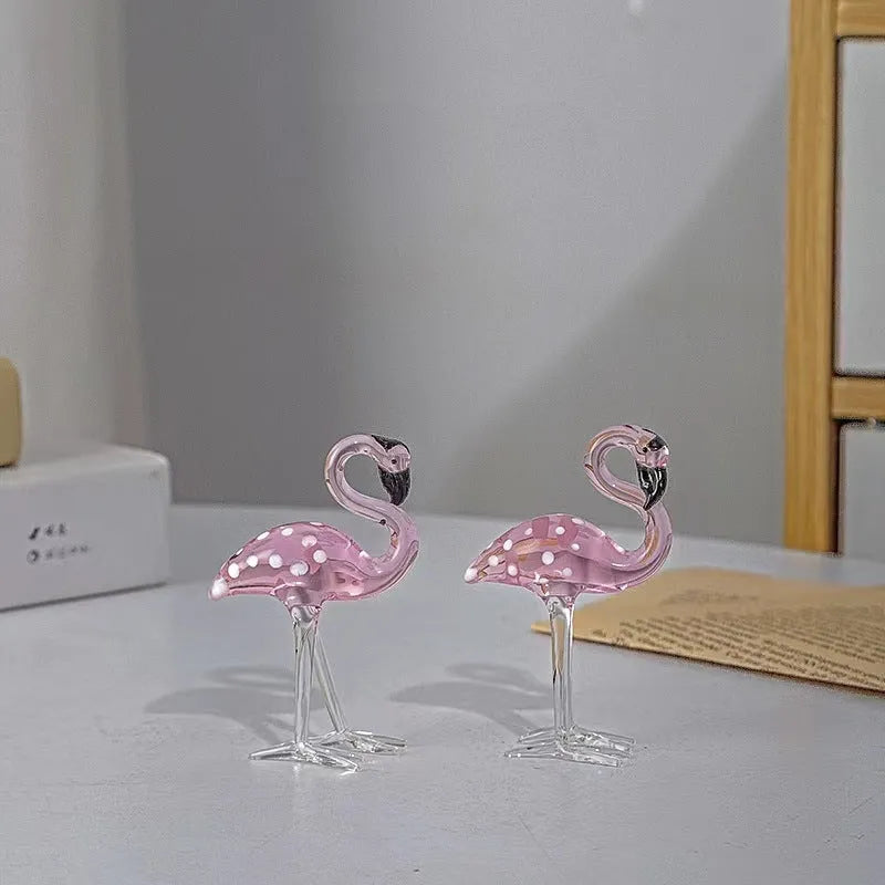 Pink crystal flamingo decorative craft with white crystal material on table display