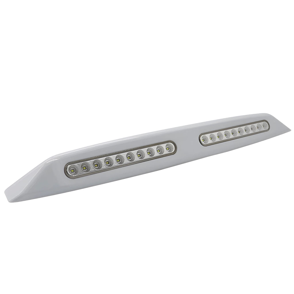 Silver aluminium caravan porch light with white LED mounted on exterior wall