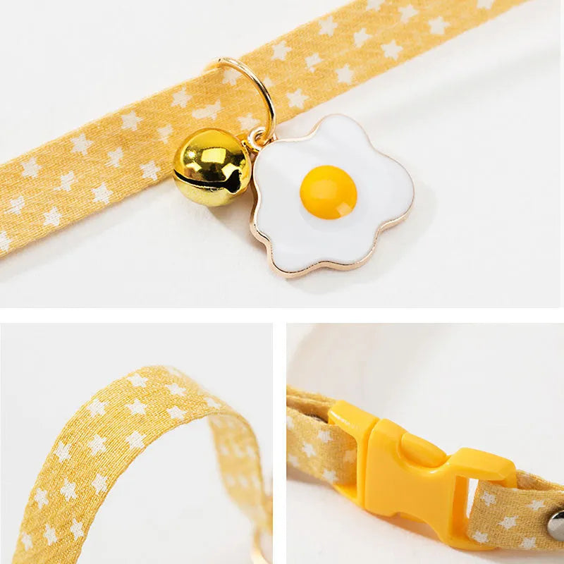 Adjustable cat collar with bell pendant and bow tie decoration for small pets in green, pink, yellow colours
