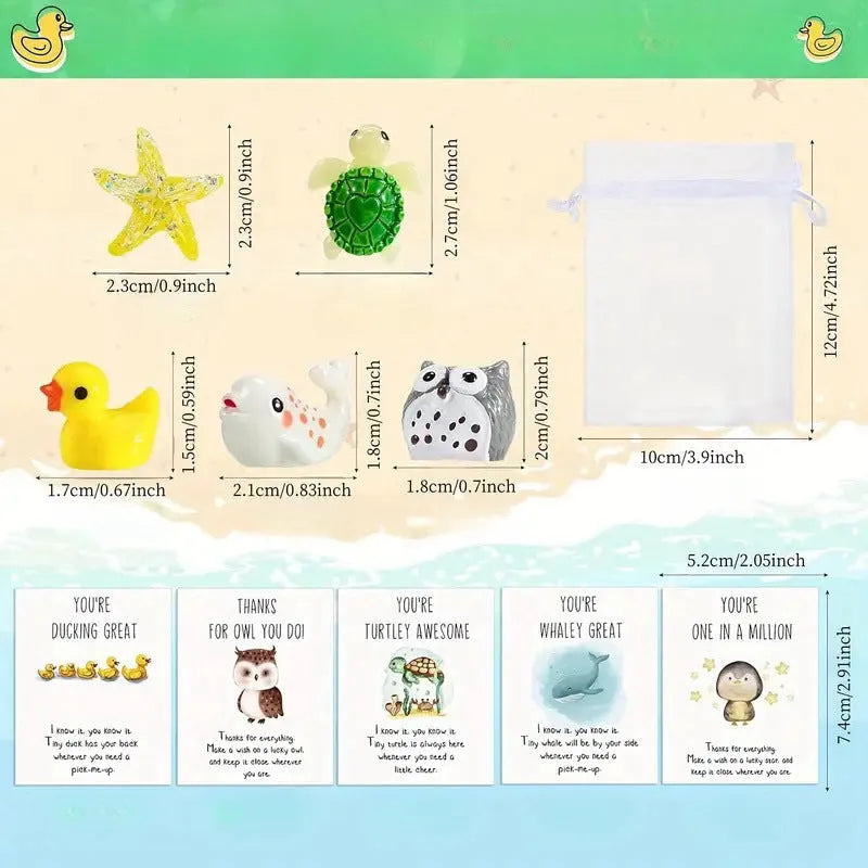 Resin memo greeting cards with pun designs in various set quantity options