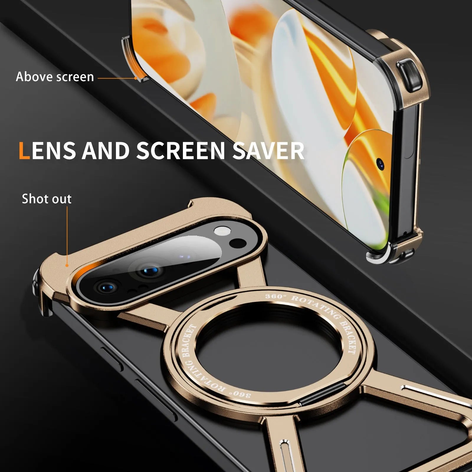 Black metal magnetic rotating bracket phone case for Google Pixel 9 Pro