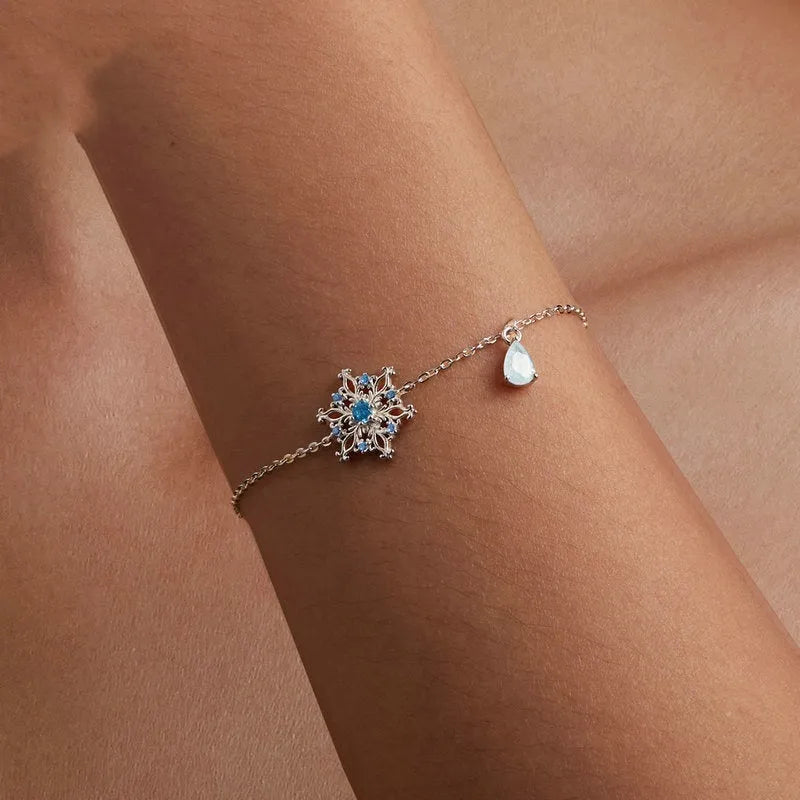 S925 sterling silver ice flower bracelet for women with snowflake design and electroplated finish in SCB263 colour
