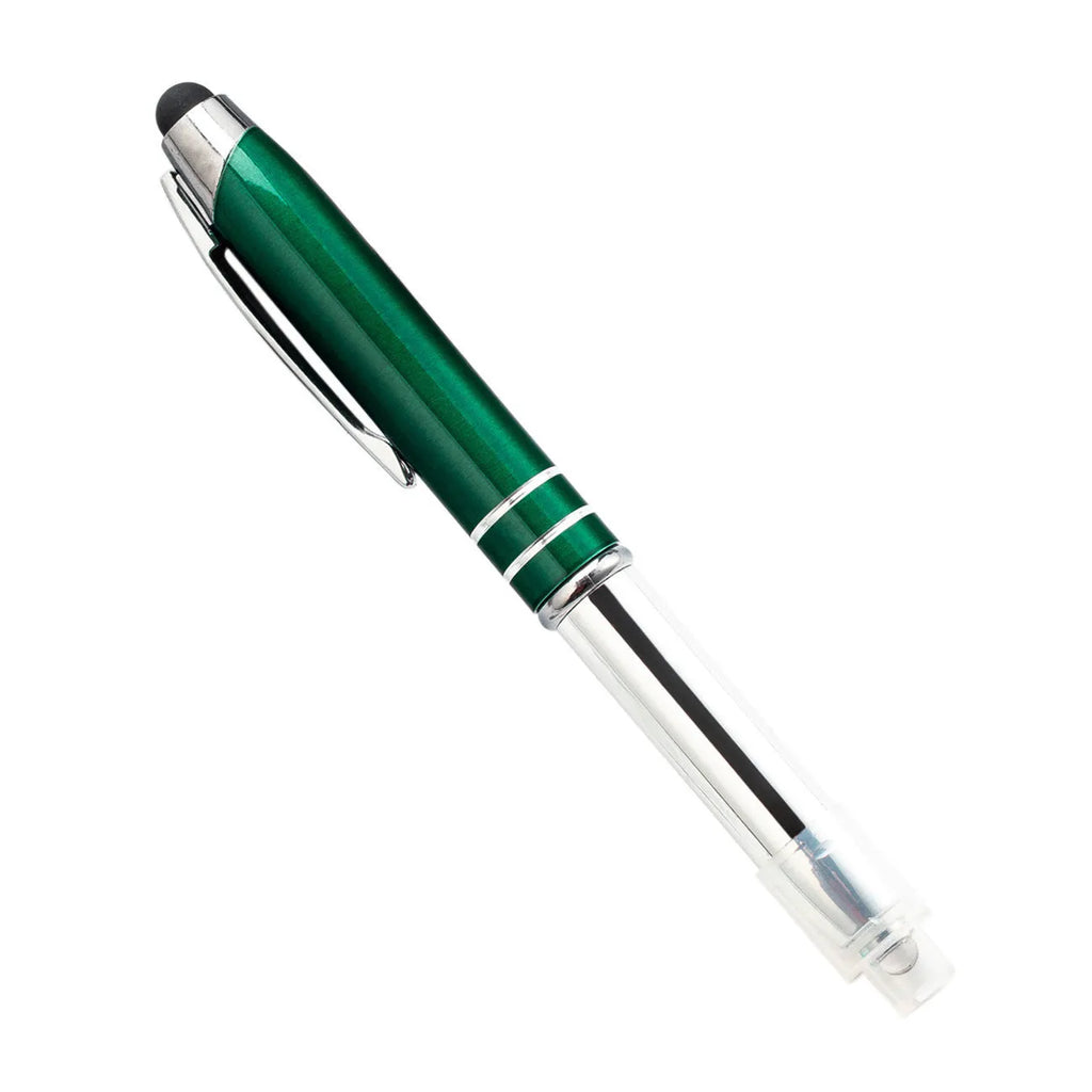 Red metal ballpoint pen with capacitive stylus tip and LED light, one of five colour options