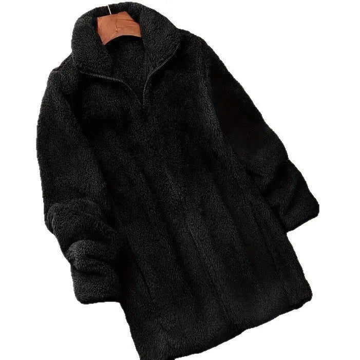 Double-sided velvet fleece jacket in black, navy blue, or khaki colours
