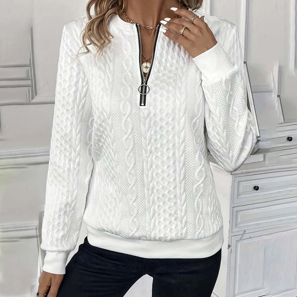 Women's loose fit zipper cardigan with 3D effect pattern in apricot, polyester fabric