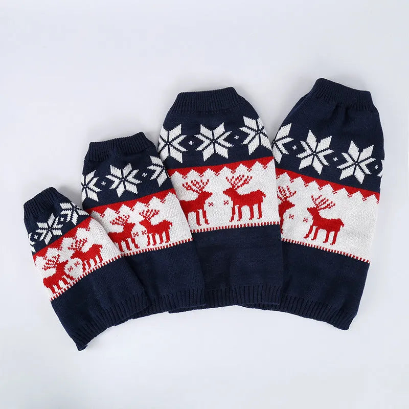 Navy blue knitted Christmas sweater for dogs in acrylic material with festive design
