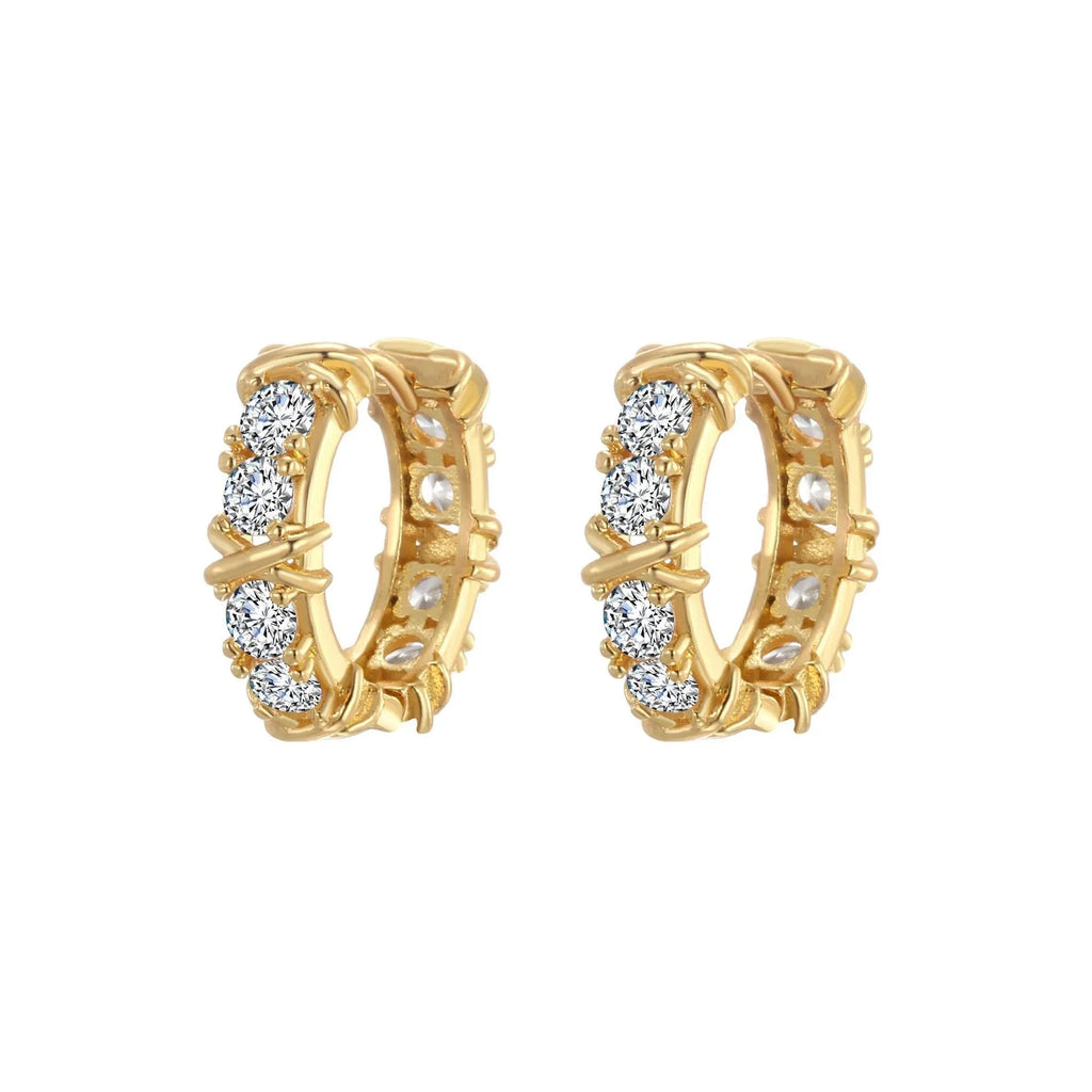 Geometric hexagonal clover cross earrings in silver or gold colour with electroplated finish
