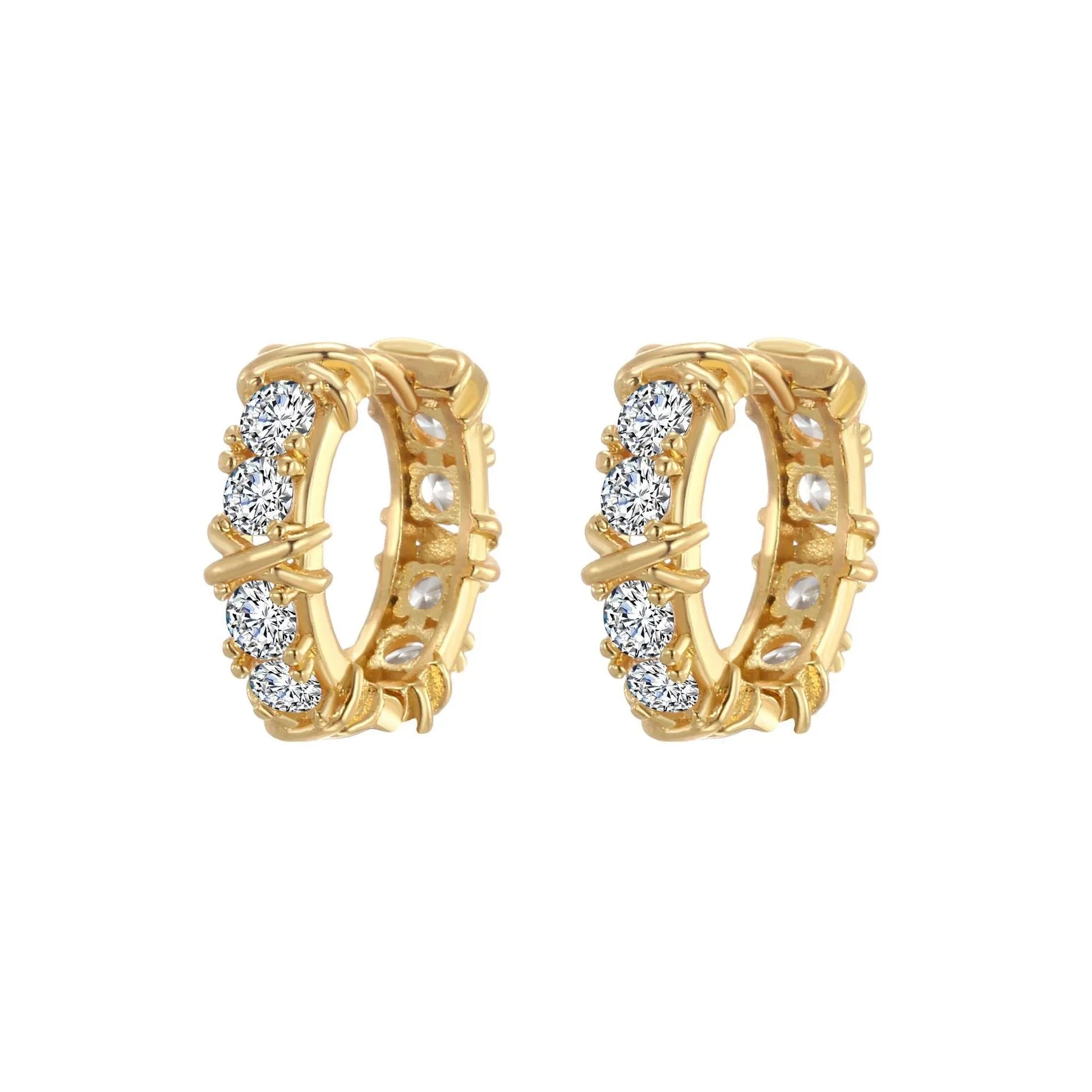 Geometric hexagonal clover cross earrings in silver or gold colour with electroplated finish