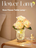 Crystal flowers touch dimmable table lamp with USB charging cable on bedside table