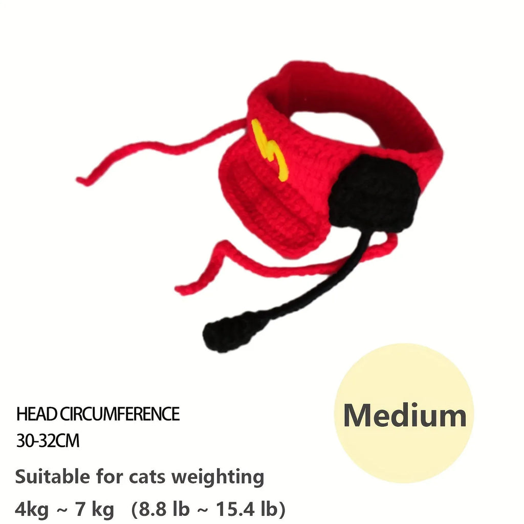 Handmade white cotton chef hat and matching knitted sweater for small to medium cats and dogs