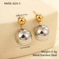 Geometric colour-block ear studs with round beads in stainless steel and 18K electroplating