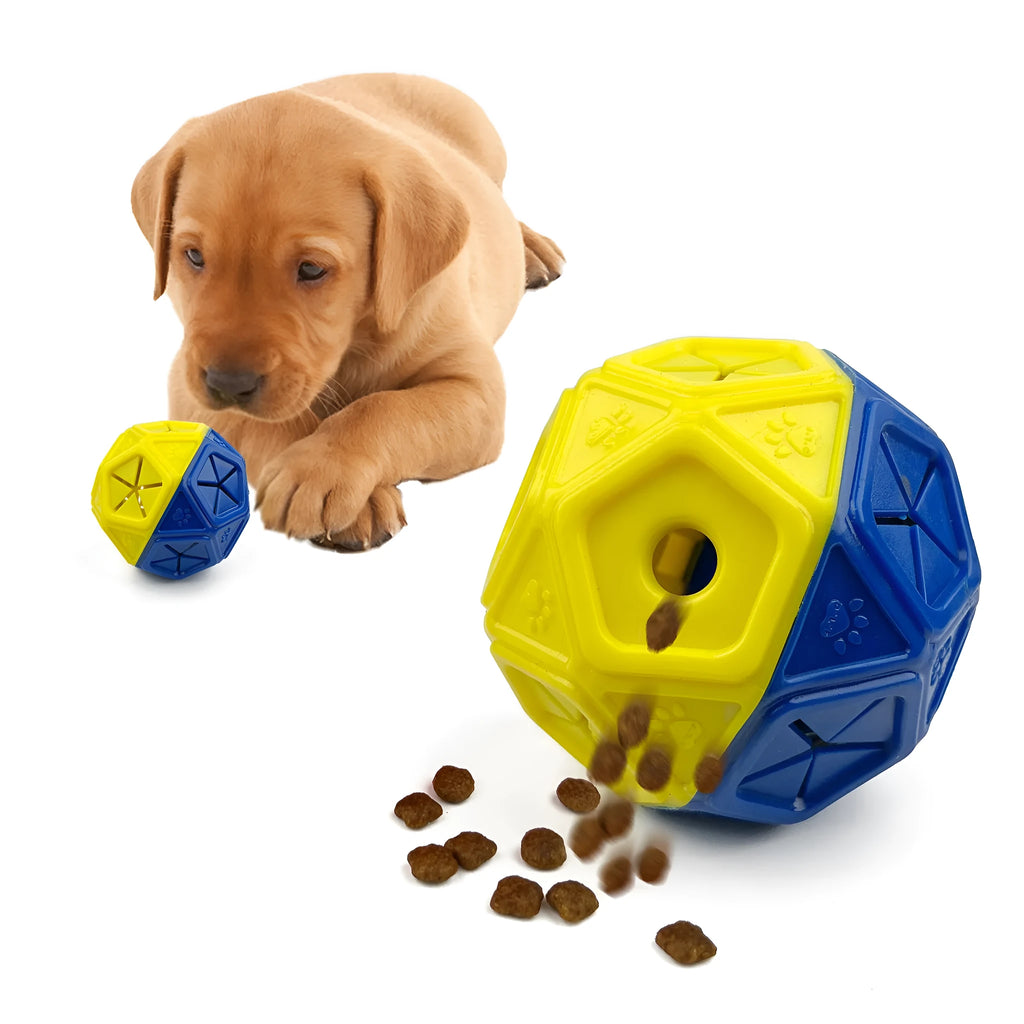 Blue dog toy ball hollow treat dispensing puzzle toy for indoor and outdoor use
