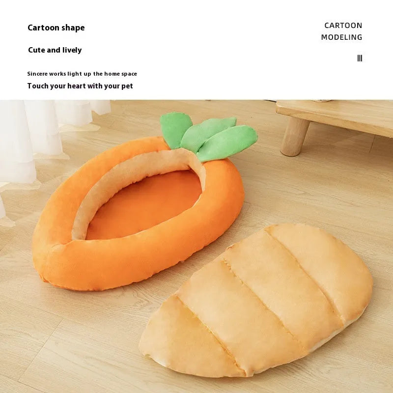 Orange cartoon carrot design double-sided cloth pet litter mat in medium and large sizes.