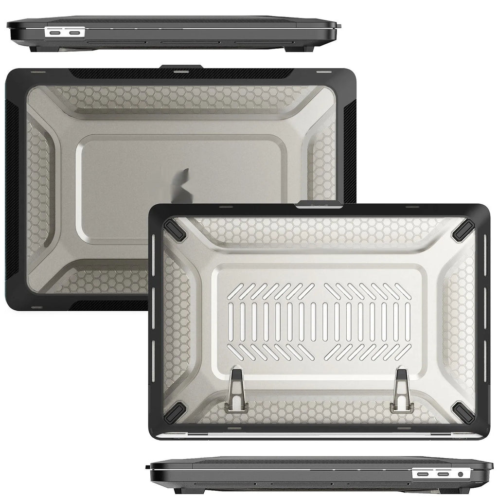 MacBook protective shell case in four colours: cool black, starry sky grey, elegant apricot, and sapphire blue.