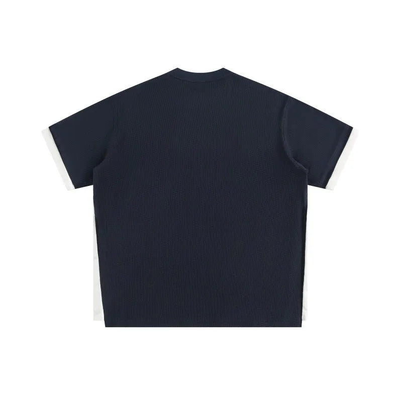 Retro alphabet embroidered loose waffle T-shirt in polyester fabric with short sleeves