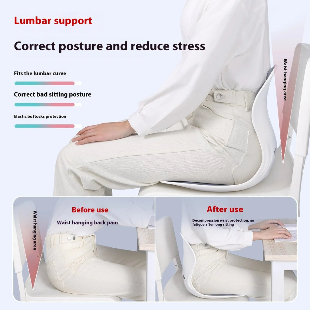 Grey and Black waist support seat cushion with lumbar support design for extended sitting comfort