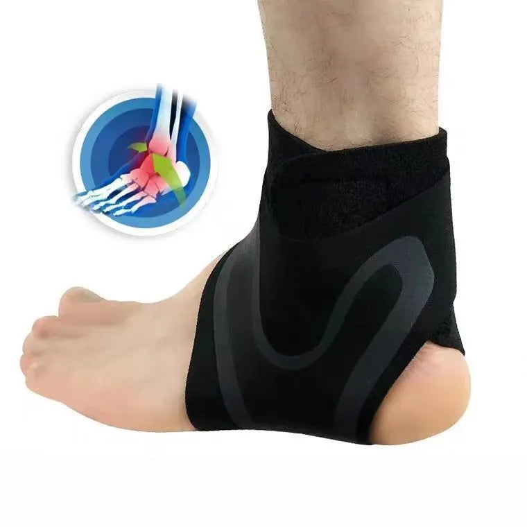 Adult ankle support brace for sports, shown in right and left foot versions with size indicators M, L, XL.