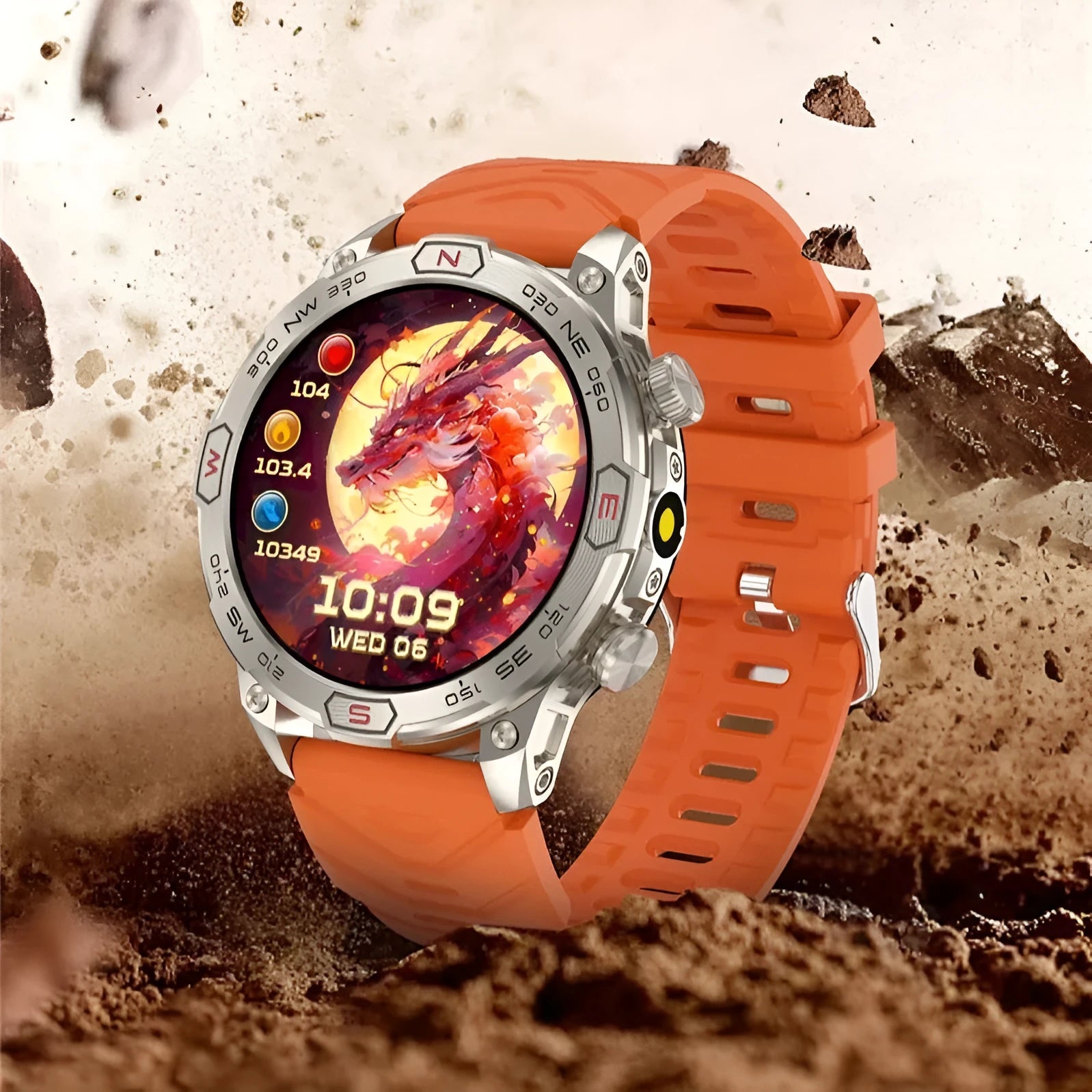 Black sports smartwatch with AMOLED screen and silicone strap on a wrist