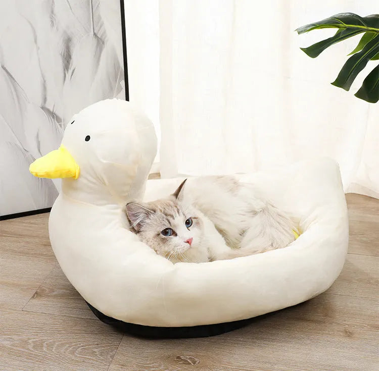 Duck-shaped pet bed sofa in blue or white colour for small dogs and cats