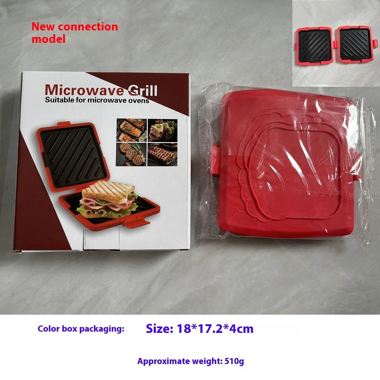 Red silicone baking tray with anti-scald protection and included gloves