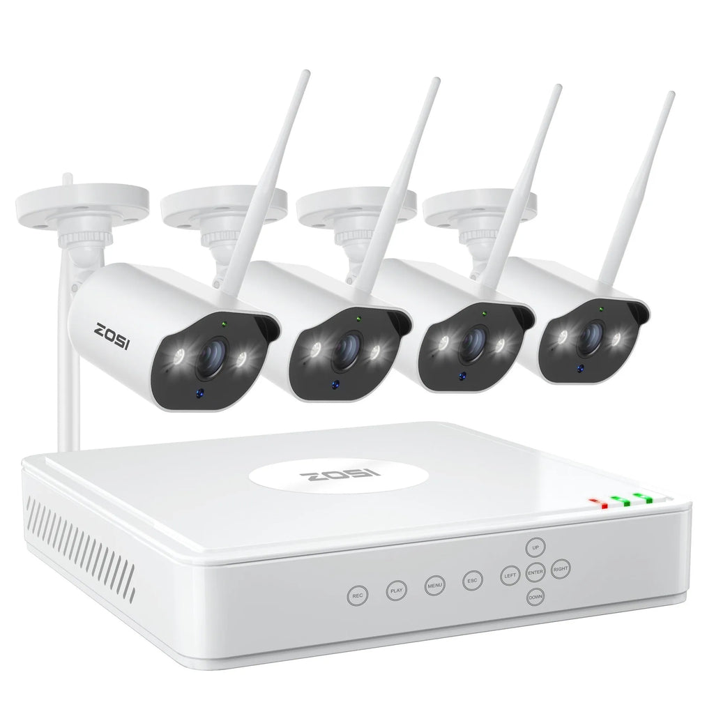 ZOSI 5MP POE security camera system with four outdoor cameras and NVR unit