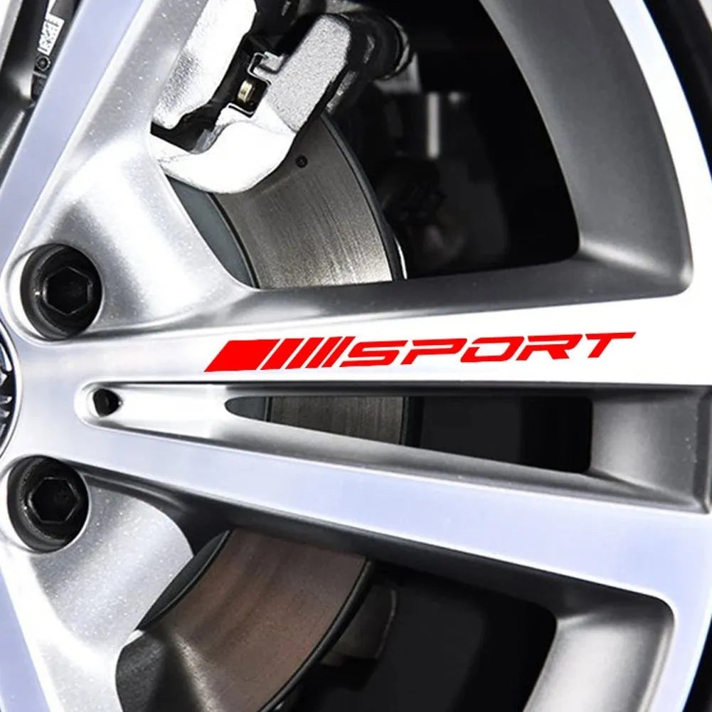 Black hollow design car sticker for alloy wheel rims, measuring 10 cm long.