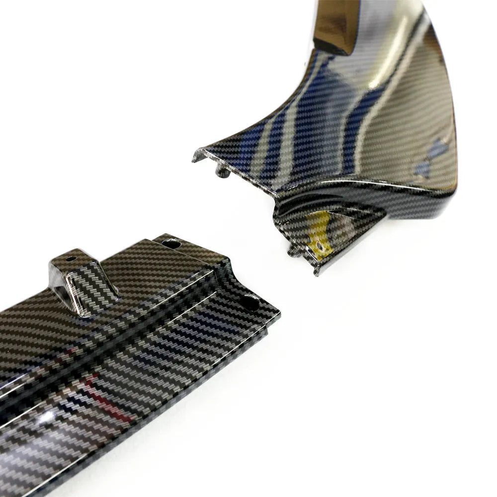 M10 automotive spoiler retrofitting kit for Unksera vehicles showing carbon braze finish option
