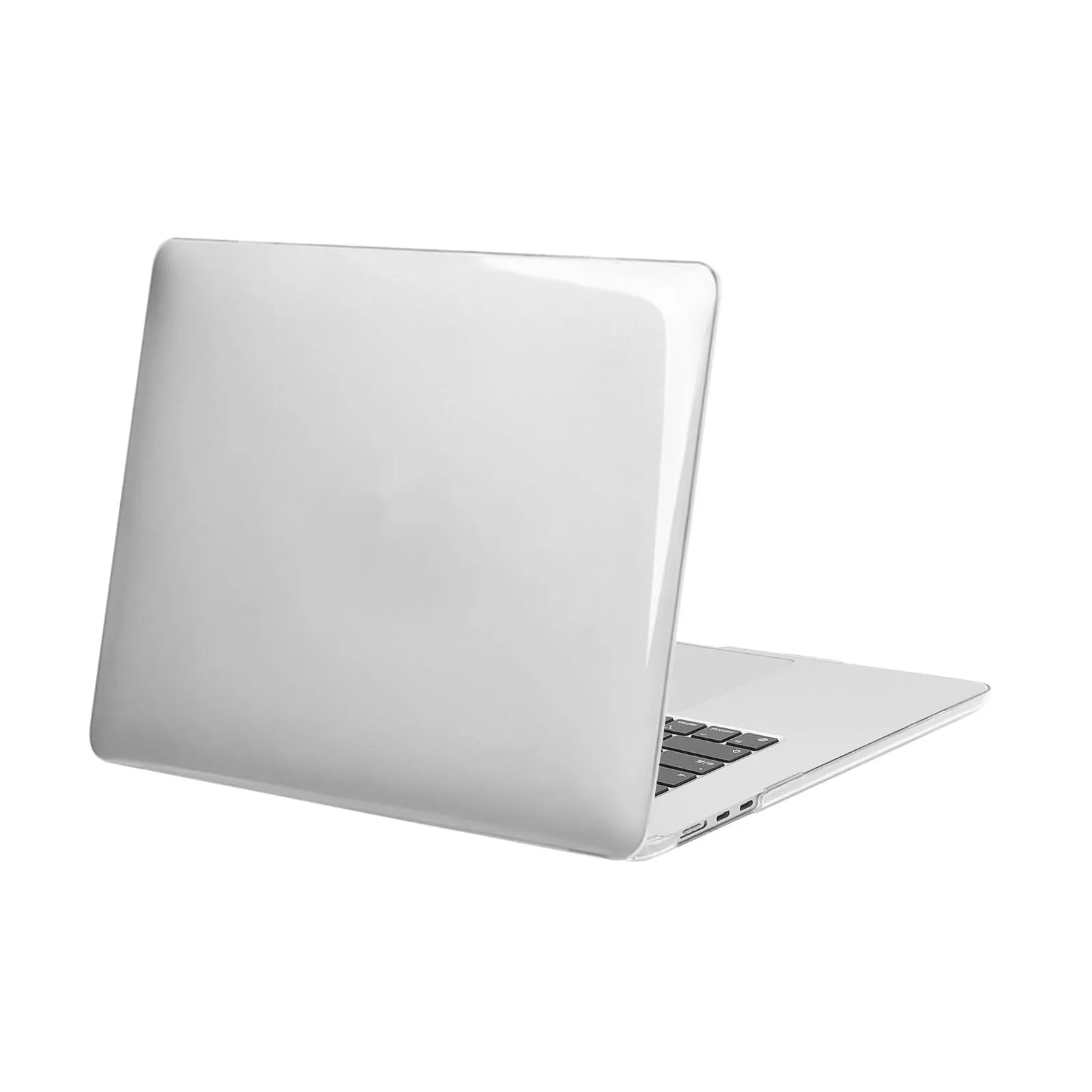 Clear plastic protective case for MacBook Air and MacBook Pro laptops on a table.