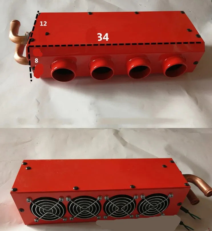 Metal automotive heater with copper pipe connections for 12V 24V vehicle installation